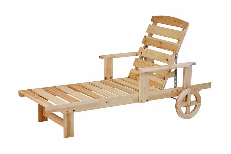 Шезлонг из дерева на колёсах с подлокотниками, 10 положений спинки, опт фото 4