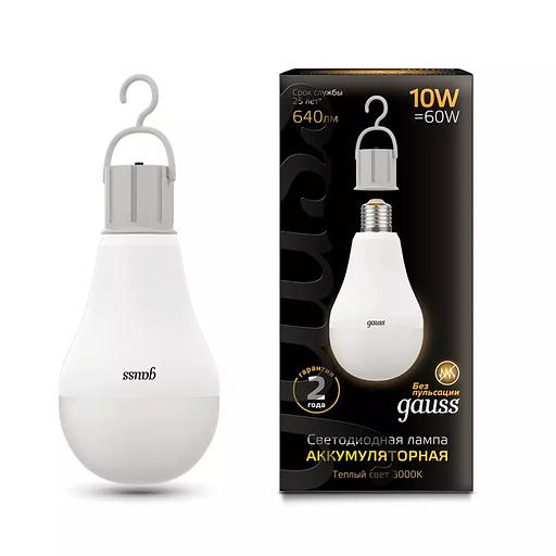Лампа Gauss Led A60 10W E27 640 lm 3000K с Li-lon аккумулятором 102402100 ОПТ фото 1