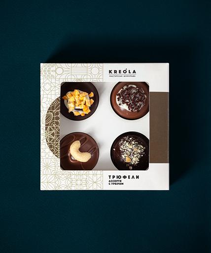 Конфеты Kreola «Трюфель ассорти урбеч в темном и молочном шоколаде» ручной работы 4 шт 85 ± 5 г, опт фото 1