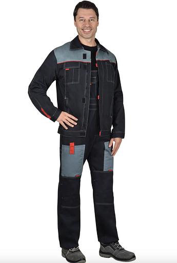 Men's work suit "Favorite" gray with red inserts, wholesale фото 1