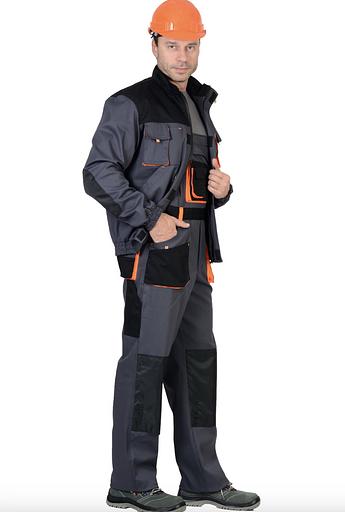 Men's work suit "Manhattan" gray with orange inserts (overalls), wholesale фото 2