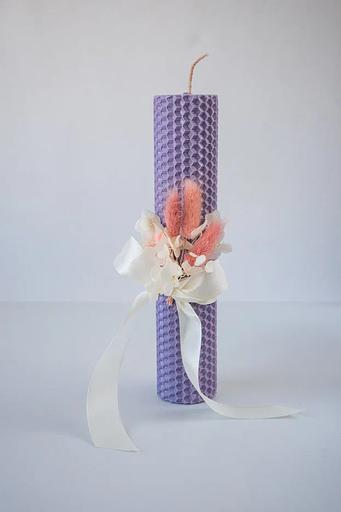 Ulianka wax candle with dried flowers, lavender фото 1