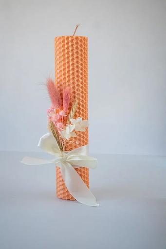 Ulianka wax candle with dried flowers, peach фото 1