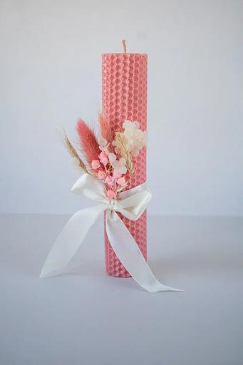 Ulianka wax candle with dried flowers, pink фото 1