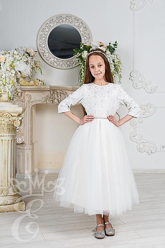 Платье «Её малышество» для девочек нарядное, молочный, 140 фото 1