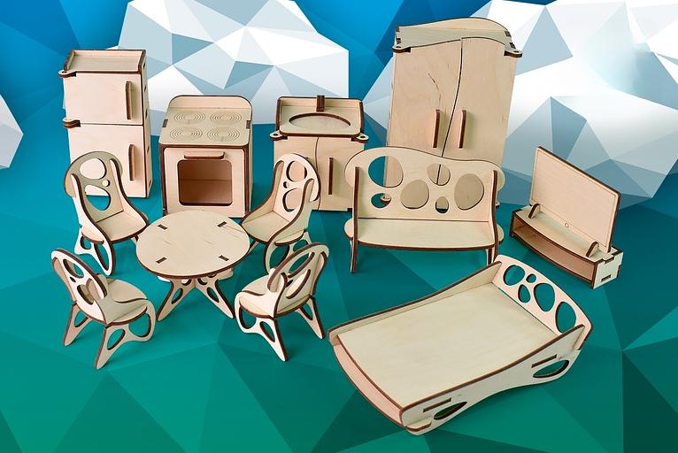 Игрушка из дерева CUBY Набор кукольной мебели, Сборные модели, опт фото 1