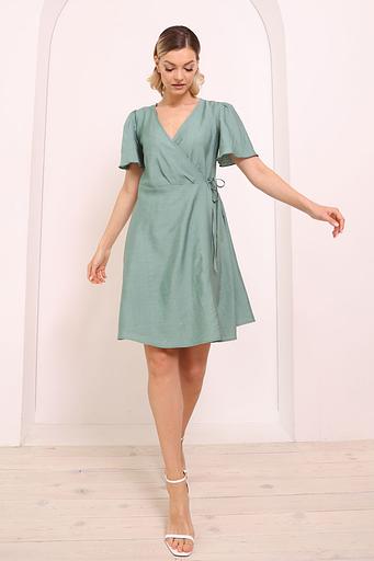 Платье на запах с юбкой-солнце, зеленый, опт фото 1