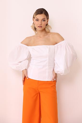 Блузка-топ с пышными рукавами, белая, опт фото 2