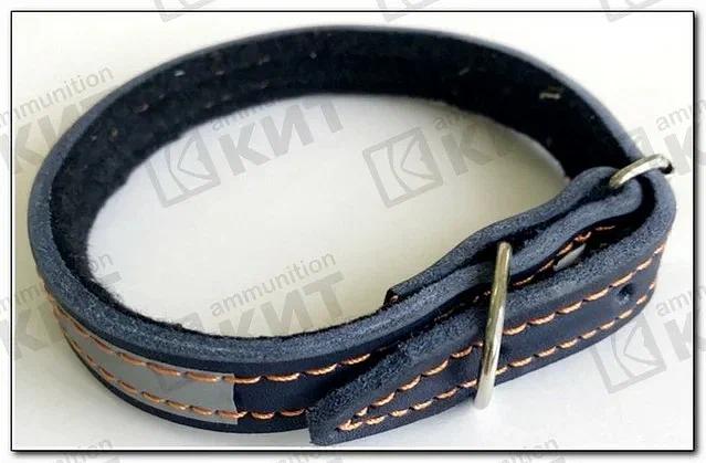 Ошейник №14, однослойный, натуральная кожа на синтепоне, светоотражающий ОПТ фото 1