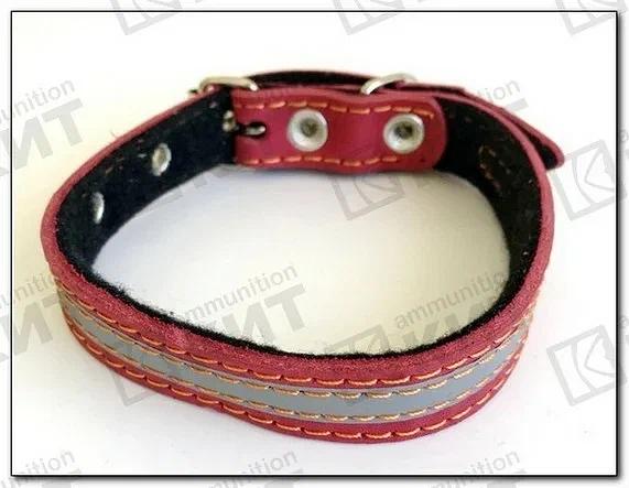 Ошейник №20, однослойный, натуральная кожа на синтепоне, светоотражающий ОПТ фото 1