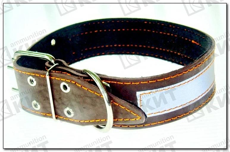 Ошейник №46, однослойный, натуральная кожа на синтепоне, светоотражающий ОПТ фото 1