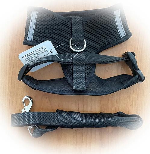 «Шлейка анатомическая, синтетическая с поводком, сетка AirMesh-3D на сторопе 18мм (чёрная), застёжка-фастекс» ОПТ фото 1