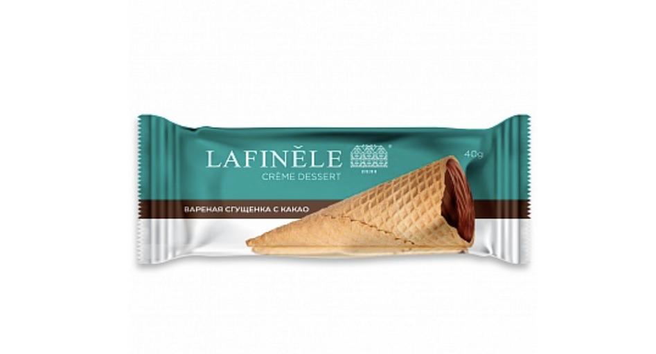 Молочный крем-десерт «Lafinele» с варёным сгущёным молоком, какао и сахаром, в рожке, опт фото 1