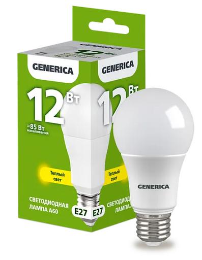 Лампа светодиодная A60 груша 12Вт 230В 3000К E27 GENERICA ОПТ фото 1
