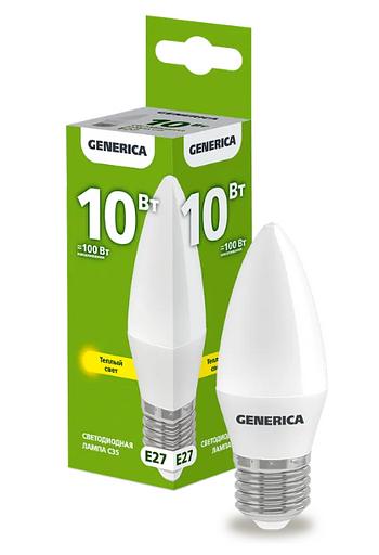 Лампа светодиодная C35 свеча 10Вт 230В 3000К E27 GENERICA ОПТ фото 1