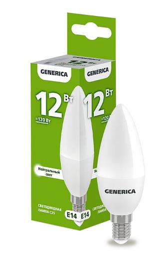 Лампа светодиодная C35 свеча 12Вт 230В 4000К E14 GENERICA ОПТ фото 2