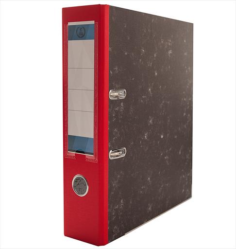 Папка регистратор «Консул» 75 мм с красным корешком, кармашек со сменной этикеткой, мрамор, опт фото 1