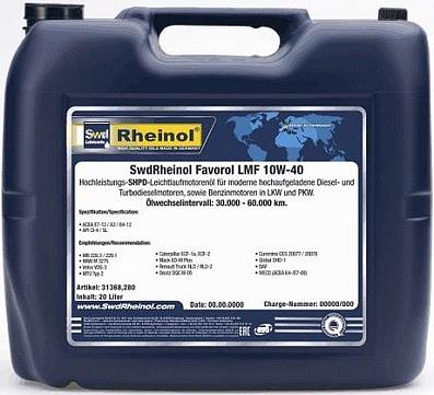 Моторное масло для коммерческой техники SwdRheinol Favorol LMF 10W-40 20 л ОПТ фото 1