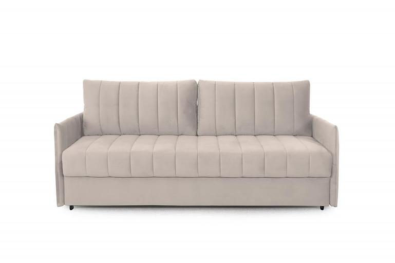 It's a straight sofa. It's made of beige. фото 1