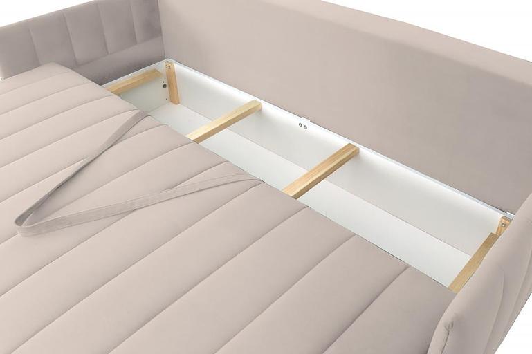 It's a straight sofa. It's made of beige. фото 8