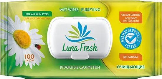 Салфетки влажные Luna Fresh «Очищающие» без запаха 100 шт ОПТ фото 1