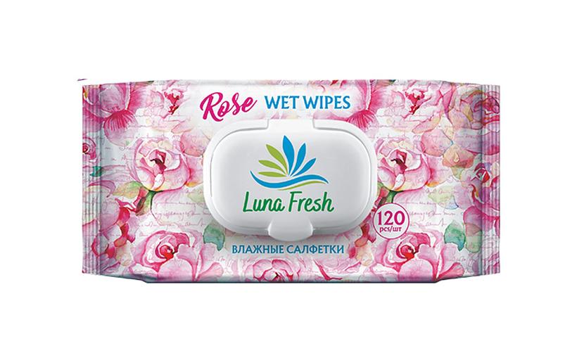 Салфетки влажные Luna Fresh «Rose» 120 шт ОПТ фото 1