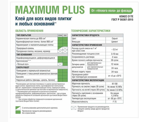 Клей для всех видов плитки и любого основания Bergauf «Maximum Plus» 5 кг ОПТ фото 2