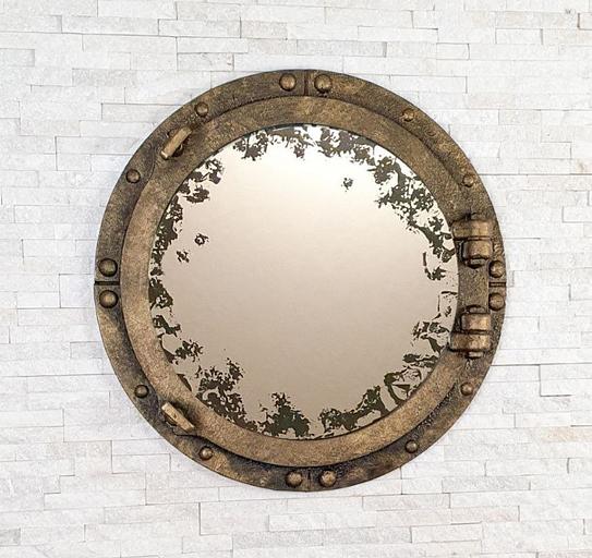 Состаренное зеркало в раме иллюминатор фото 1