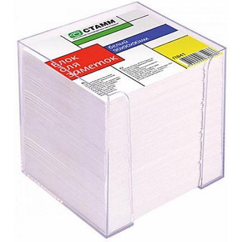 Бумага для заметок ПВ41, 9х9х9 см, в прозр. подставке, белый, СТАММ фото 1