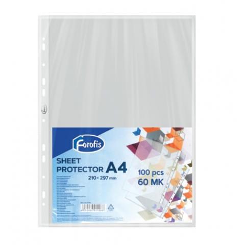 Файлы с перфорацией А4, 60мкр, глянцевые, 100шт, Forofis фото 1