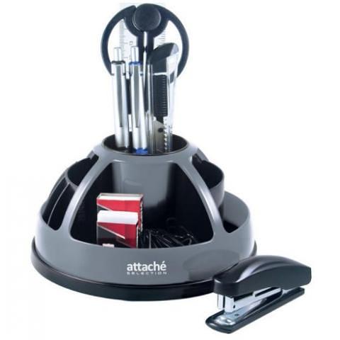 Органайзер настольный 10 предметов, вращающийся, черный/серый, Attache Selection фото 1