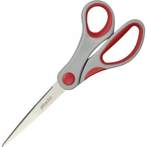 Ножницы из нерж.стали 205 мм, пластиковые прорезиненные анатомические ручки, Attache фото 1