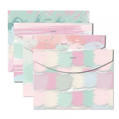Папка-конверт на кнопке, А4, 200 мкм, 4 шт, ассорти, Attache Selection Pastel фото 1