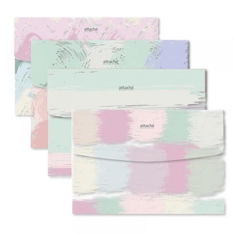 Папка-конверт на кнопке, А5, 200 мкм, 4 шт, ассорти, Attache Selection Pastel фото 1