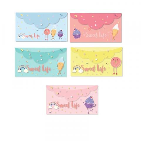 Папка-конверт на кнопке, А5, 200 мкм, до 25 л., 5 шт, ассорти, Attache Selection Sweet Life фото 1