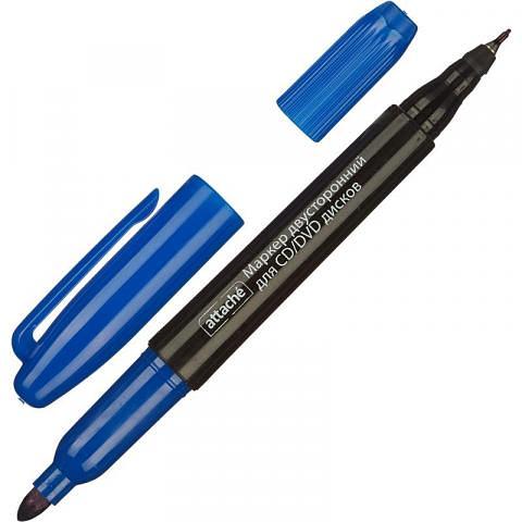 Маркер перманентный для CD/DVD дисков двухсторонний, 0,7 мм/1,0 мм, синий, Attache фото 1
