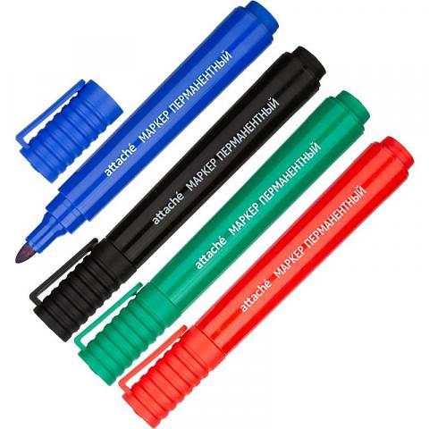 Набор маркеров перманентных, 2-3 мм, 4 цвета (синий, зеленый, красный, черный), Attache фото 1