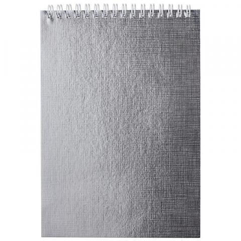 Блокнот на спирали А5, 80л., клетка, METALLIC, обл. бумвинил, серебро, Hatber (059582) фото 1