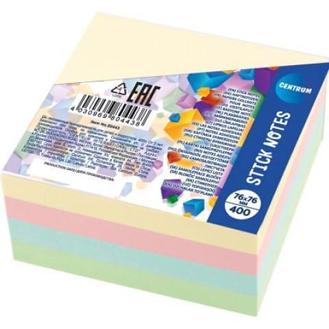 Клейкие листки 76х76мм, 400л., 4 пастельных цвета, Centrum фото 1