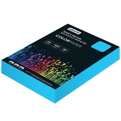 Бумага цветная А4, 80г/м2, 500л., Attache голубой интенсив фото 1