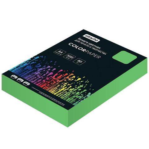 Бумага цветная А4, 80г/м2, 500л., Attache зеленый интенсив фото 1