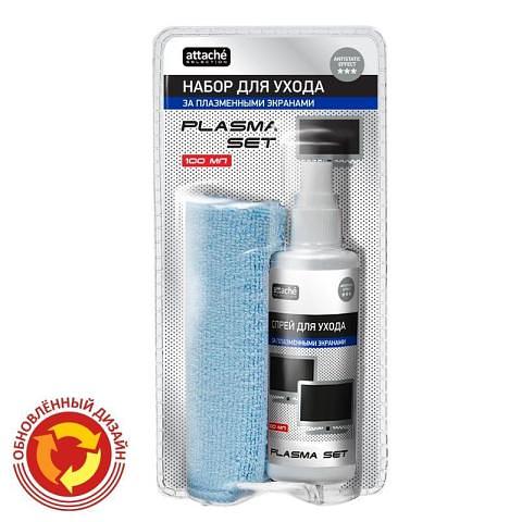 Набор для чистки экранов спрей 100 мл + салфетка из микрофибры, Attache Selection Plasma фото 1