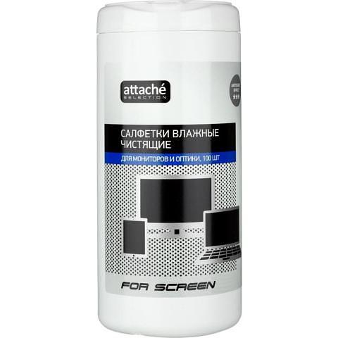 Салфетки влажные для экранов, 100 штук в тубе, Attache Selection For Screen фото 1