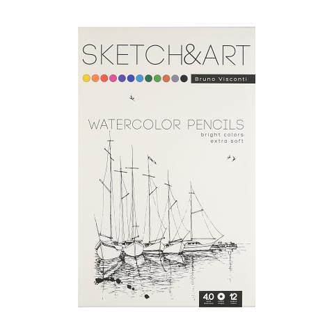 Карандаши цветные акварельные, 12 цветов, в металлической коробке, Sketch&Art, BrunoVisconti 30-0044 фото 1
