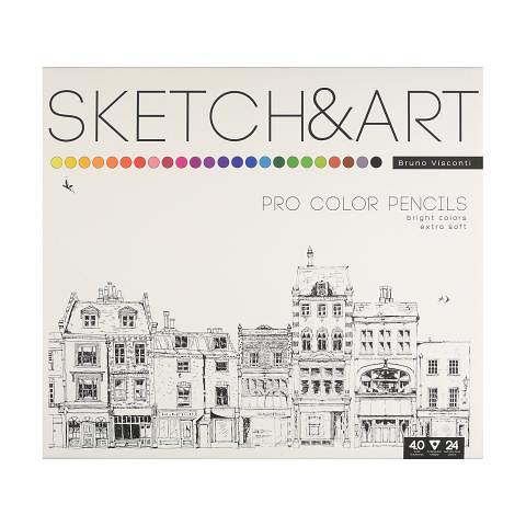 Карандаши цветные, 24 цвета, в металлической коробке, Sketch&Art, BrunoVisconti 30-0042 фото 1