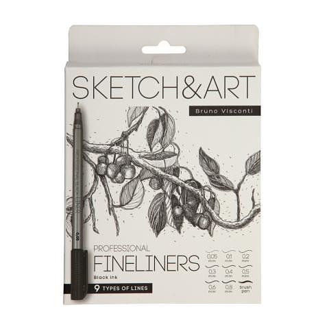 Набор ручек линеров 0,05-0,8мм Sketch&Art, 9 шт, черный, Bruno Visconti 36-0033 фото 1