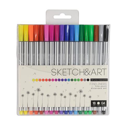 Набор ручек линеров 0,4мм Sketch&Art Fineliner, 18 цветов, Bruno Visconti 36-0012 фото 1
