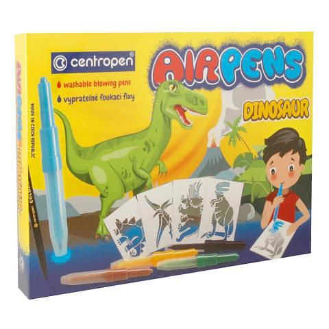 Набор воздушных фломастеров 8 цветов+1черн+8 трафаретов+10л.А4, Centropen AirPens Dinosaur 1500/5+1 фото 1