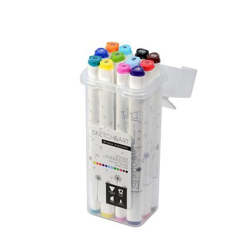 Набор маркеров двусторонних 1/5 мм Sketch&Art, 12 цв., пласт. пенал, Bruno Visconti 22-0076/01 фото 1