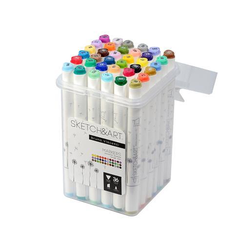 Набор маркеров двусторонних 1/5 мм Sketch&Art, 36 цв., пласт. пенал, Bruno Visconti 22-0078 фото 1